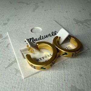 NEW Madewell Enamel Countryside Small Hoop Earrings Heart Flower Green